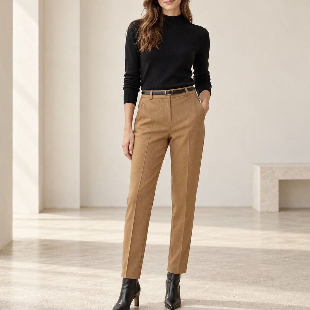 Massimo Dutti Camel Wool Blend Tailored Dress Pants US 4 EU 36 Quiet Luxury NEW
